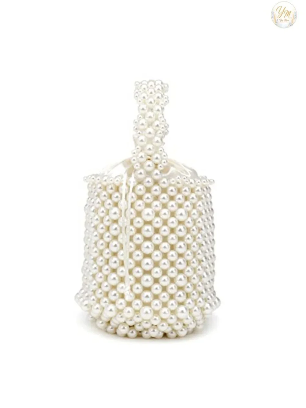 Elegant Pearl Beaded Bucket Bag with Top Handle for Women Wedding